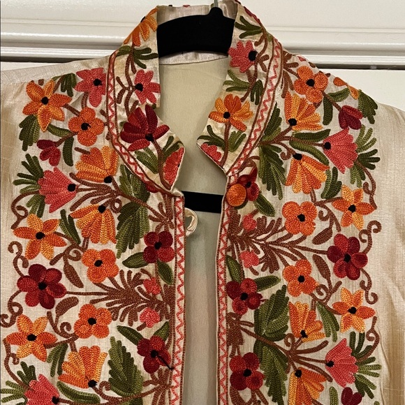 Floral Kashmiri Embroidered Long Silk Coat - Picture 2 of 7